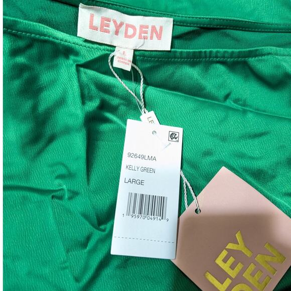 Leyden Satin Mini Dress Womens Size Large / L Side Tie Cutout Long Sleeve Green - Picture 5 of 14